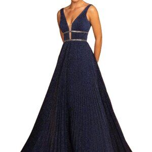 NWT Elizabeth K GL2501 Lame Prom Dress Navy size L